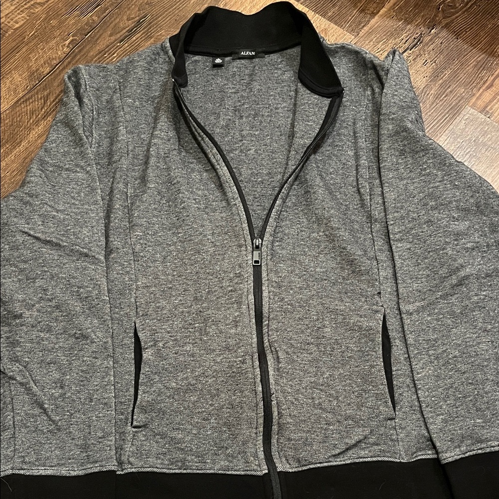 Alfani Men's Charcoal and Black Zip-Up Sweater